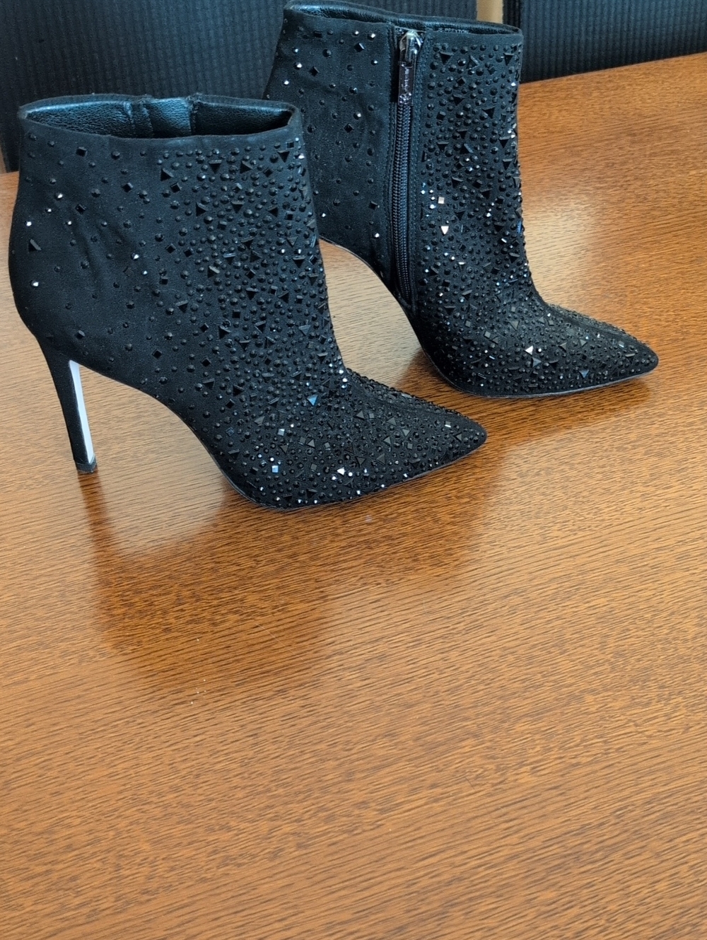 Jessica Simpson Black Crystal-Embellished Pointed Toe Ankle Boots